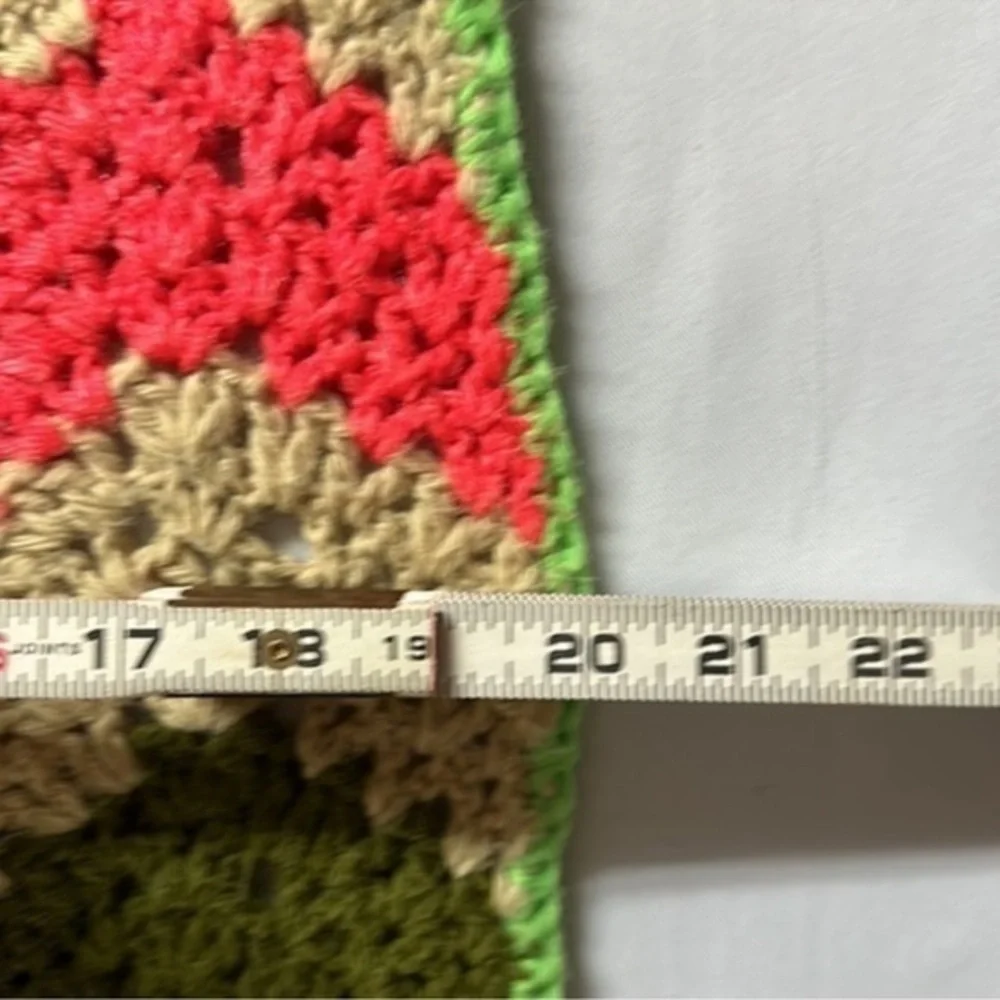 Retro Multi-Color Greens Pinks & Red Zig Zag Afghan Blanket Throw Crochet Afghan
